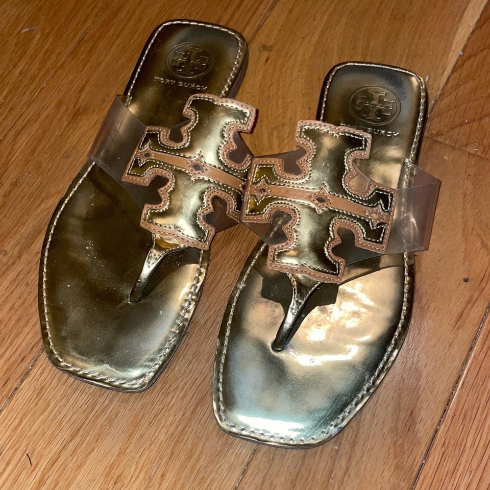 Tory Burch Metallic Gold Slide Grier Sandals 7.5 $225